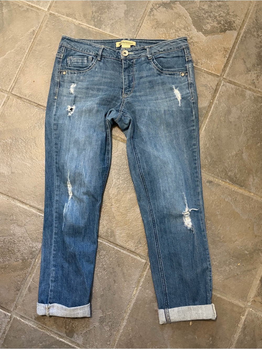 Democracy Women's Distressed Blue Boyfriend Jeans - Picture 2 of 5
